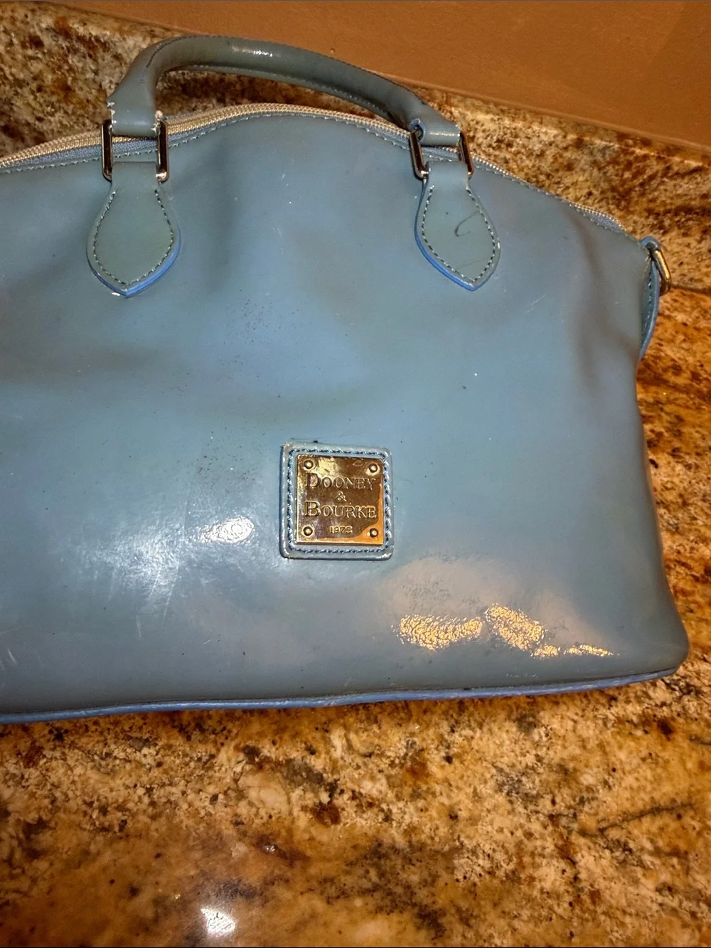 Dooney & Bourke Light Blue Patent Leather Satchel - Picture 6 of 9